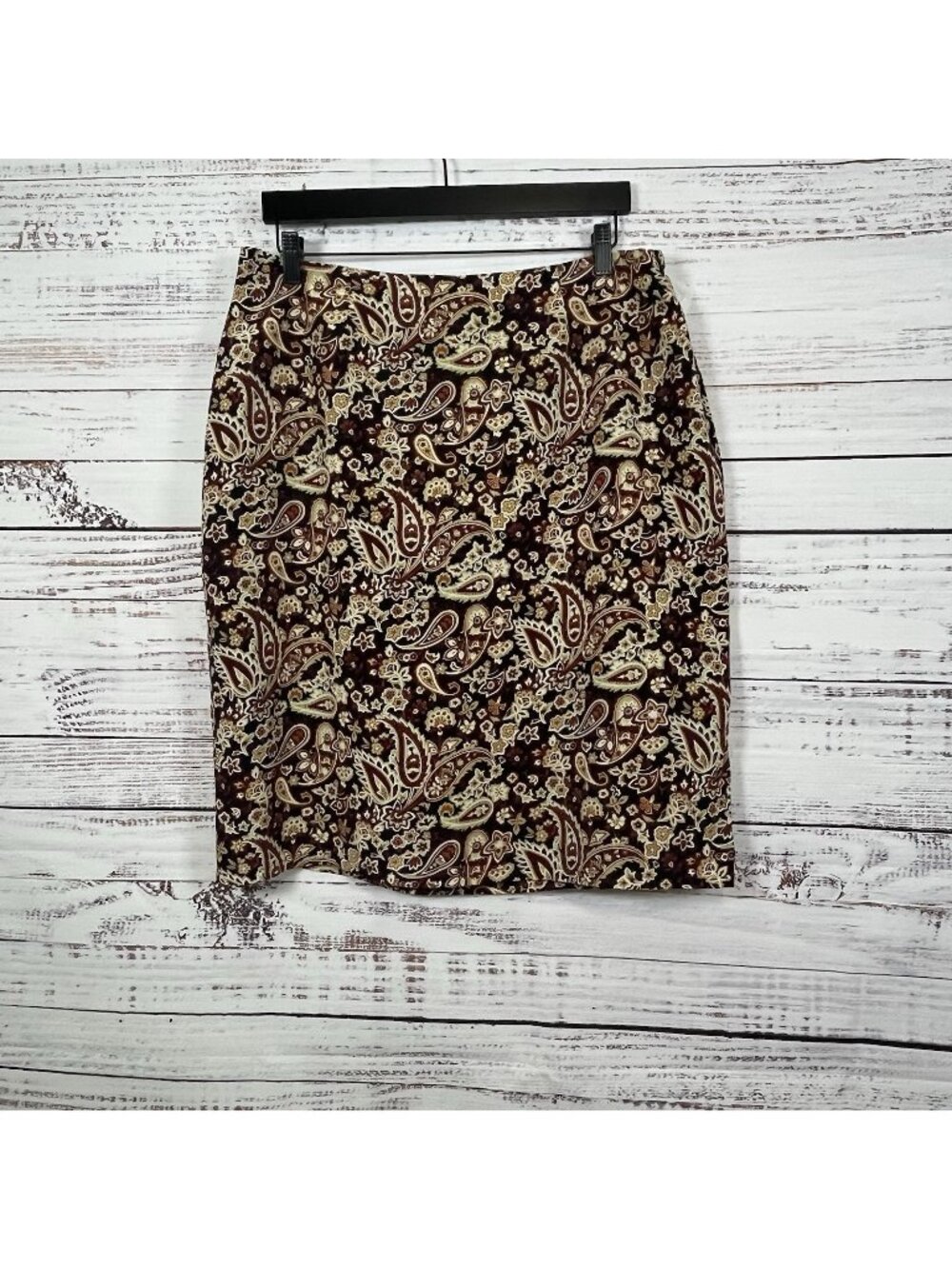 Merona Black Paisley Print 100% Silk Lined Pencil Skirt